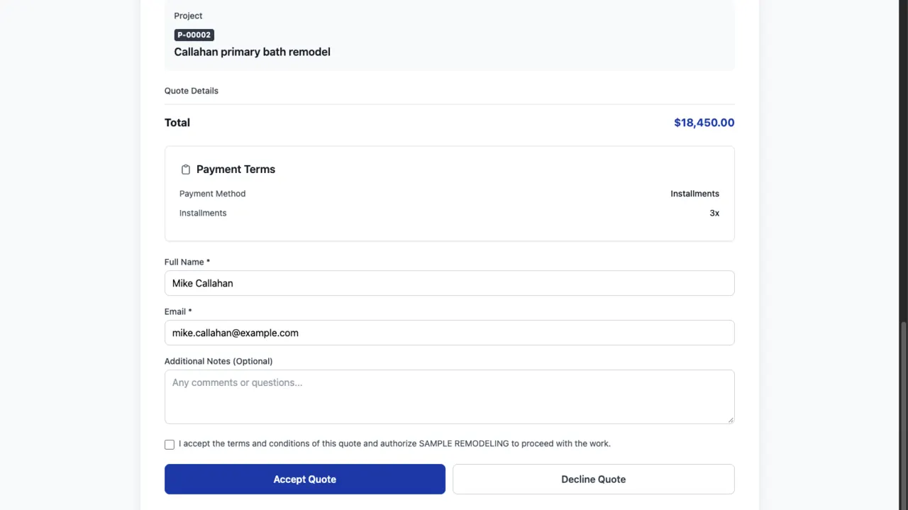 The client portal of a sample company in Groundflag